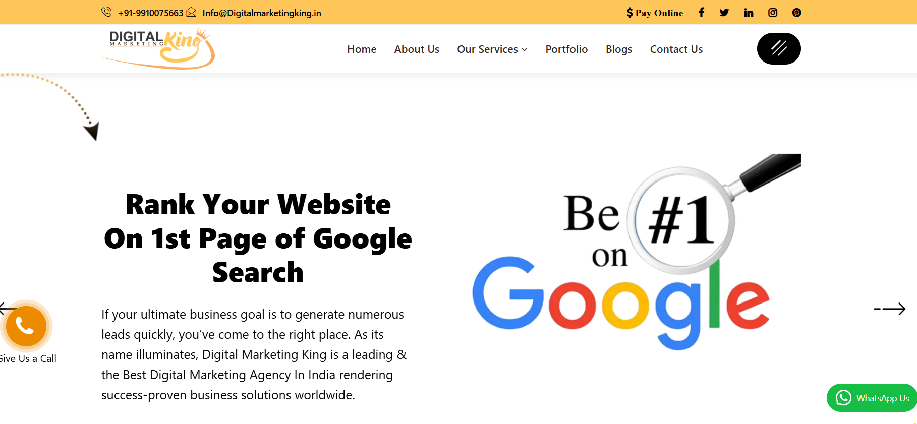 Digital Marketing King website design and development project